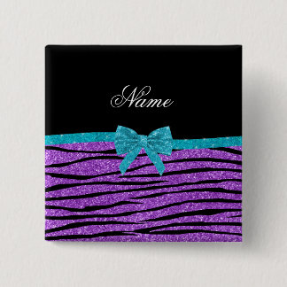Name pastel purple glitter zebra turquoise bow 15 cm square badge