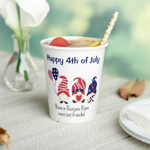 Name, Patriotic Gnomes Stars & Stripes 8oz Party Paper Cups