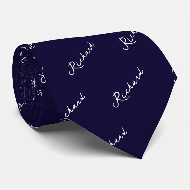 Name Pattern Black and White Neck Tie (Rolled)