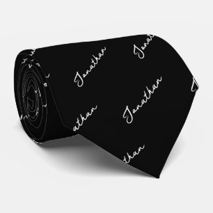 Name Pattern Black and White Neck Tie