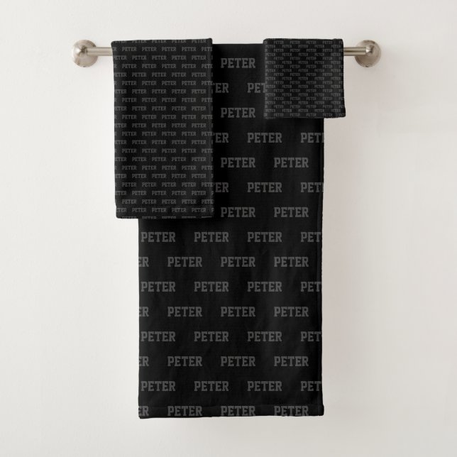 Name Pattern Elegant Black Bath Towel Set (Insitu)