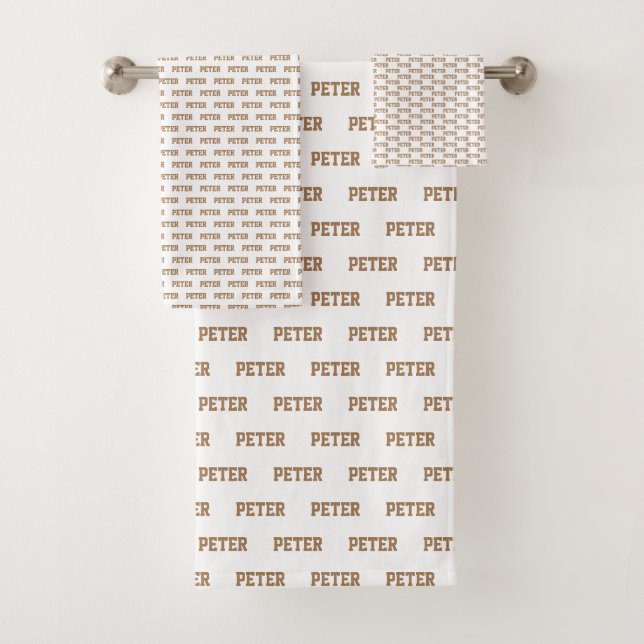 Name Pattern Modern Light Brown Bath Towel Set (Insitu)