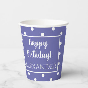 Name Periwinkle Modern Polka Dots Birthday Paper Cups