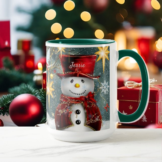 Name Personalise Christmas Gift Cute Snowman Mug (Creator Uploaded)