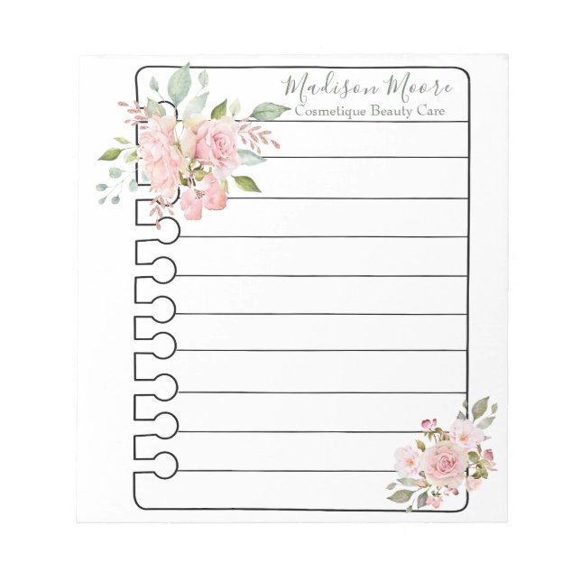 Name Personalised Floral Roses Botanical Notepad (Front)