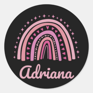 Name Personalised Funny Women Pink Rainbow Adriana Classic Round Sticker