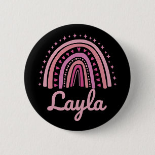 Name Personalised Funny Women Pink Rainbow Layla  6 Cm Round Badge