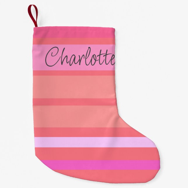 Name | Personalised Hot Pink Stripes Double-Sided  Small Christmas Stocking (Front)