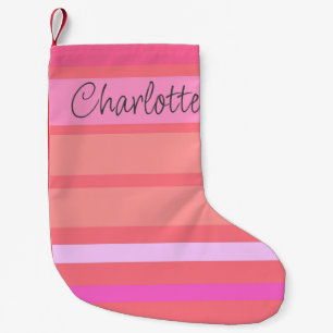 Name Personalised Hot Pink Stripes Small Christmas Stocking