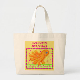 Name Personalised Octopus Yellow Orange Beach Tote