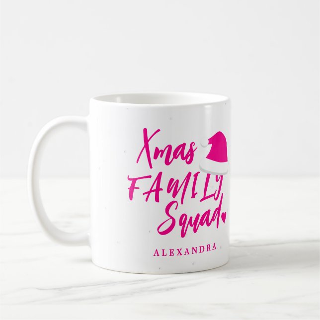 Name personalised pink Christmas family script Coffee Mug (Left)