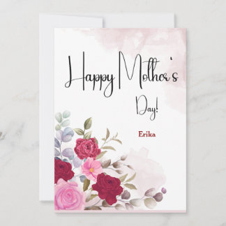 Name Personalised Pink Floral Mothers Day Card
