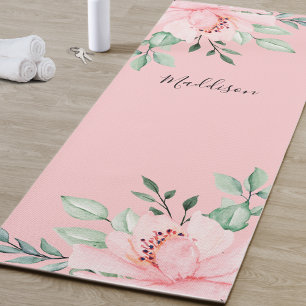 Name Personalised Pink Floral Yoga Mat