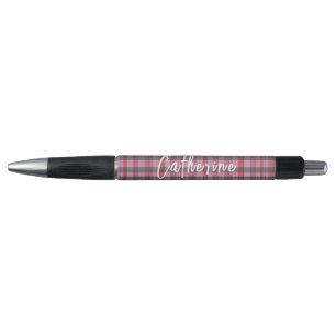 Name Personalised Pink Plaid Pen   One Owl Artist