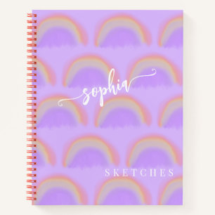 Name personalised rainbow pattern sketchbook notebook