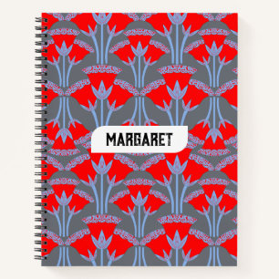 Name Personalised Red Bellflower Spiral Notebook