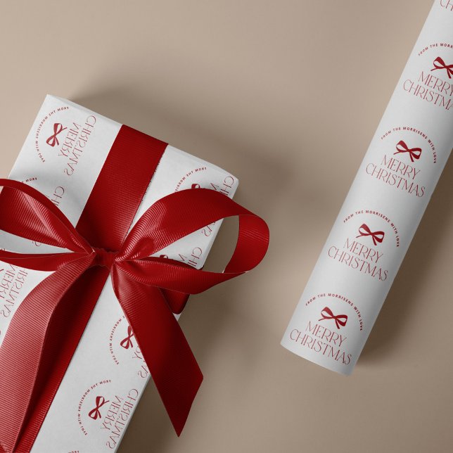 Name personalised red white Merry Christmas  Wrapping Paper (Creator Uploaded)