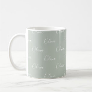 Name Personalised Sage Green White Script Coffee Mug