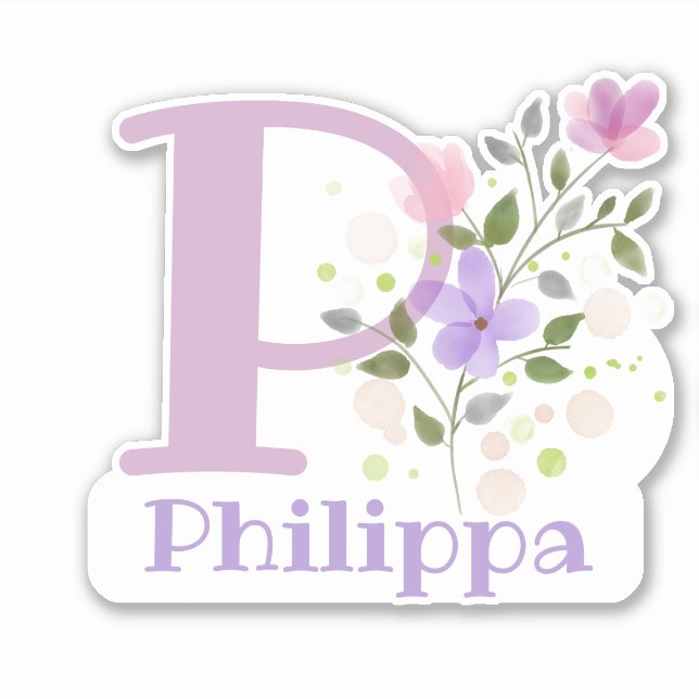 Name Philippa plus Initial with Floral Design (Front)