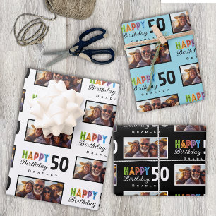 Name Photo 50th Birthday Wrapping Paper