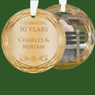 Name & Photo Golden 50th Wedding Anniversary Gift Ornament