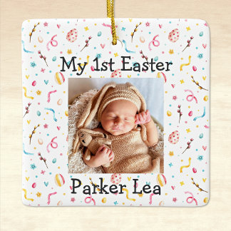 Name Photo Text | Photo Keepsake My 1st Easter  Ceramic Ornament