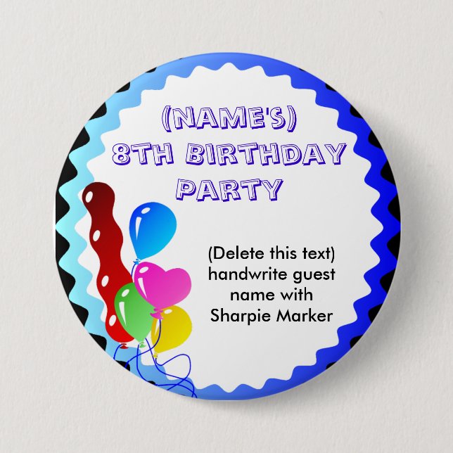 Name Pin Button Birthday Party Favour (Front)