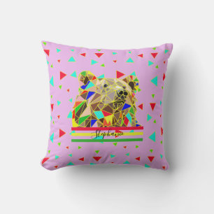 Name Pink Bear Modern abstract Colourful Grizzly  Cushion