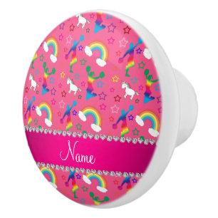 Name pink cheerleading rainbow unicorns stars ceramic knob