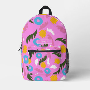 name pink floral pattern modern school Bag