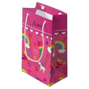 Name pink gymnastics rainbows unicorns small gift bag