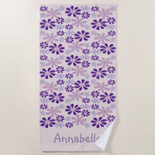 Name Pink Indigo Flower Doodle Beach Towel