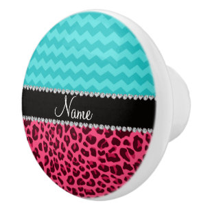 Name pink leopard turquoise chevrons ceramic knob