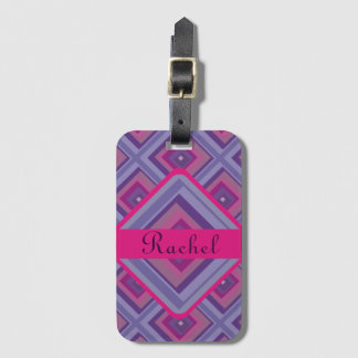 Name Pink Purple Diamond Pattern Chequered Pretty  Luggage Tag