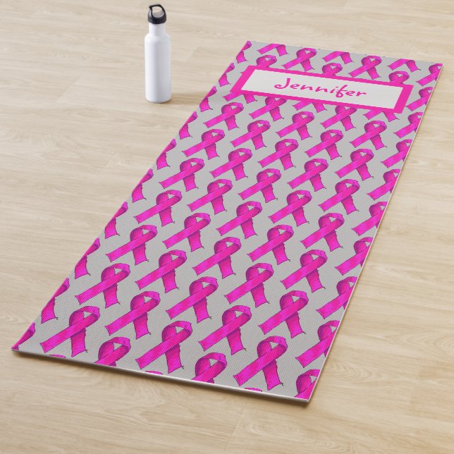 Name Pink Ribbon Breast Cancer Awareness Support Yoga Mat (In Situ)