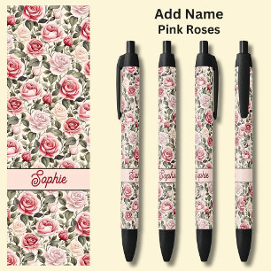 Name Pink Roses on Pink Black Ink Pen