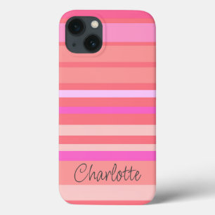 Name Pink Striped Script iPhone 13 Case