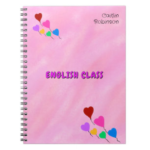Name Pink Watercolor Heartt Balloons Notebook