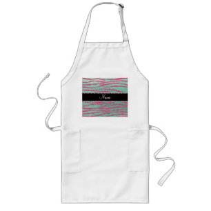 Name pink zebra stripes seafoam green glitter long apron