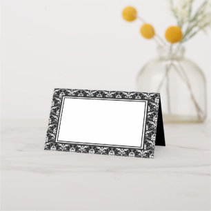 Name Place Card-Black & White Damask Card