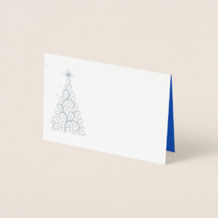 Name Place Card SLVR Foiled ChristmasTree & Stars