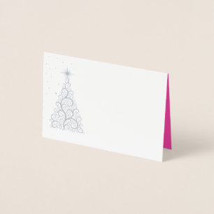 Name Place Card SLVR Foiled ChristmasTree & Stars