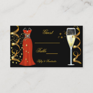 Name Place Fantastic Red Dress Black Gold Card