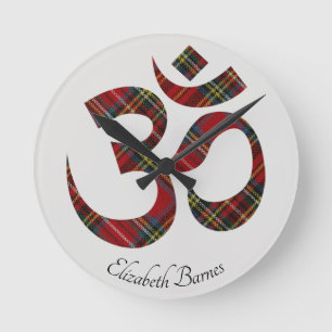 Name, Plaid Tartan Om Symbol 8-in  Round Clock