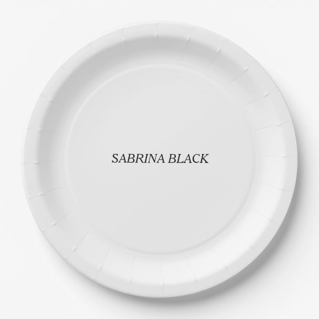 Name Plain Modern Minimalist Simple White Paper Plate (Front)