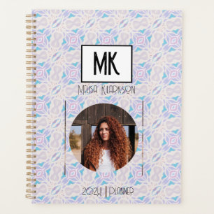 Name Planner with Photo on Blue Grunge Pattern