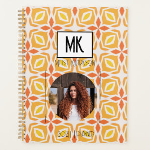 Name Planner with Photo on Orange Grunge Pattern