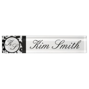 Name Plate Leopard Print Monogram Desk Black White