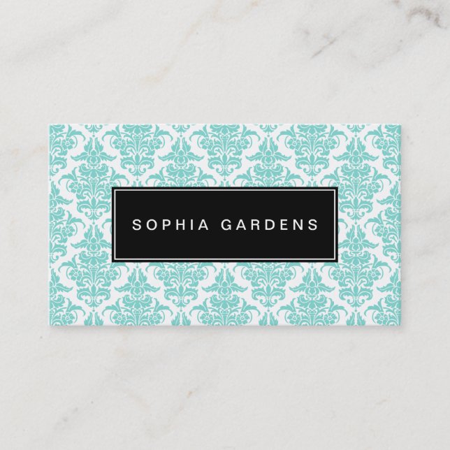 Name Plate v2 - Damask - Aqua Business Card (Front)