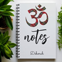 Name, Posh Royal Stewart Tartan Om Symbol Notebook